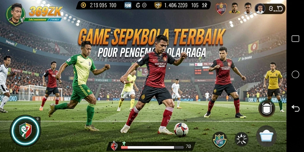 Screenshot game <strong>369ZK</strong> menampilkan aksi pertandingan sepak bola yang dinamis.