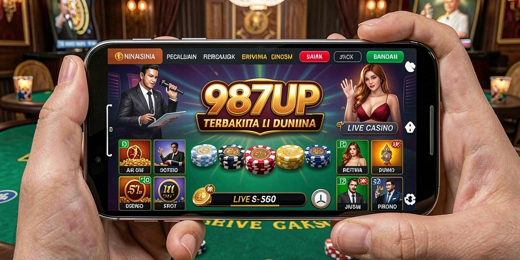 Screenshot gameplay Live Casino 987UP dengan dealer langsung yang profesional.