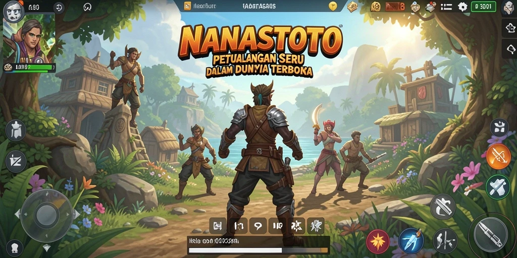 Screenshot gameplay NANASTOTO yang menunjukkan eksplorasi dunia terbuka yang luas.