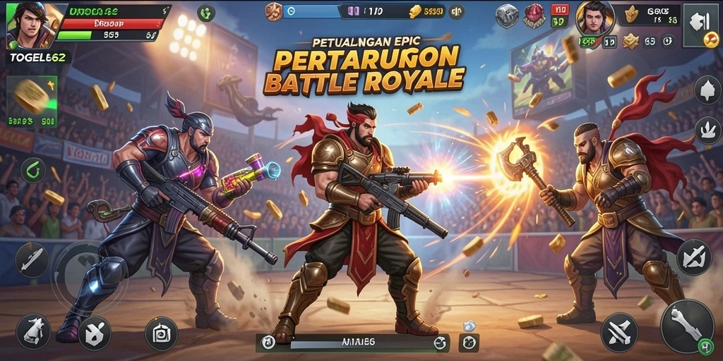 Ilustrasi gameplay seru dalam pertarungan Battle Royale TOGEL62.