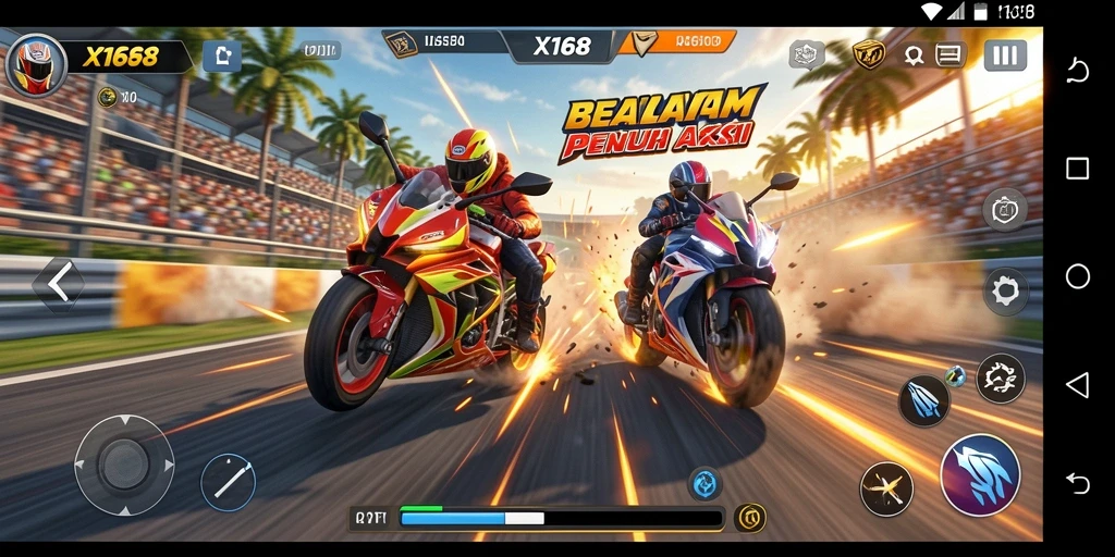 Gameplay balap X168 yang intens dan mendebarkan.