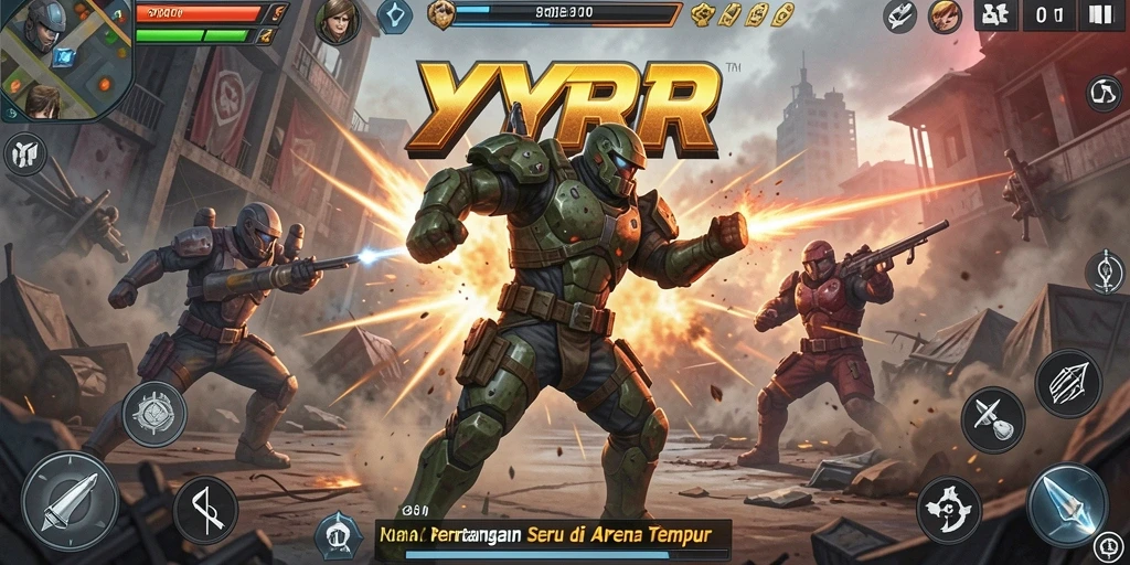 Screenshot YYRR menampilkan aksi pertarungan yang mendebarkan dengan karakter-karakter unik.